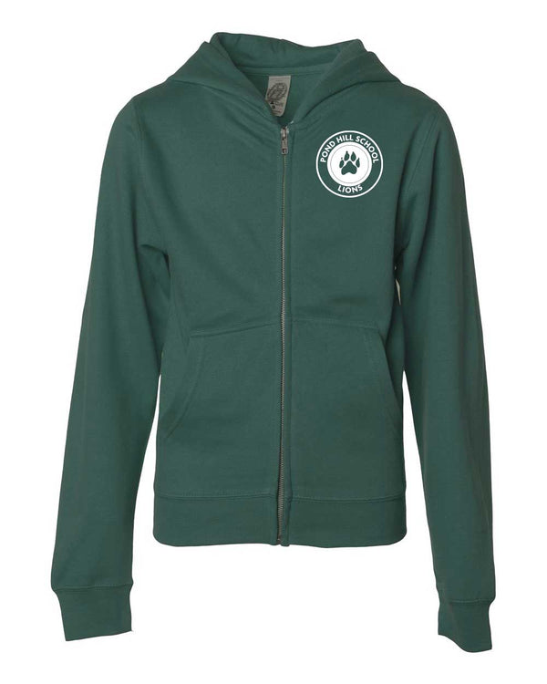 Pond Hill Elementary School Circle Logo Youth Zip-Up Hooded Sweatshirt